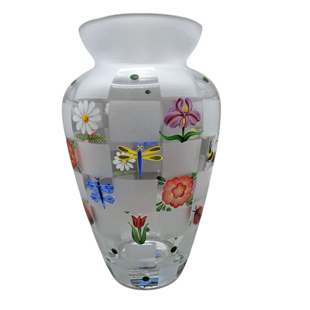 Lenox Nature's Splendor Handpainted Glass Vase Flowers Insects w/Box Signed - Picture 13 of 16